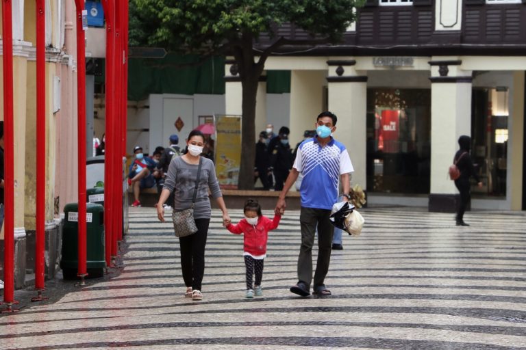 Family walking with face mask